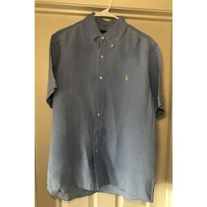 Polo Ralph Lauren Men’s Blake 100% Linen Blue Short Sleeve Button Down Large